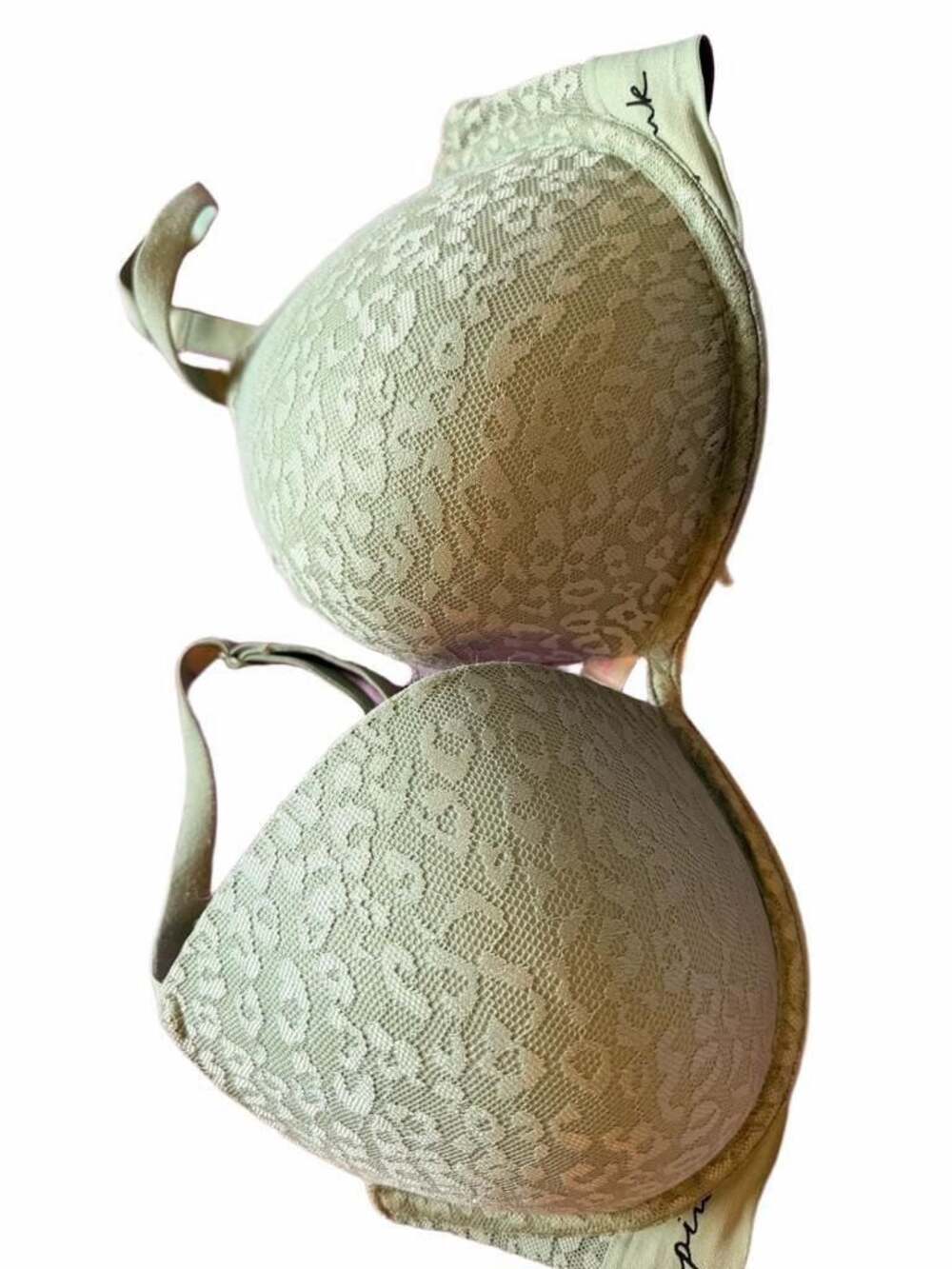 Victoria's Secret PINK Wear Everywhere Super Push Up Bra 36DD Green Lace